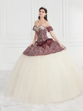 3 Piece Strapless Jacquard Quinceanera Dress by LA Glitter 24065