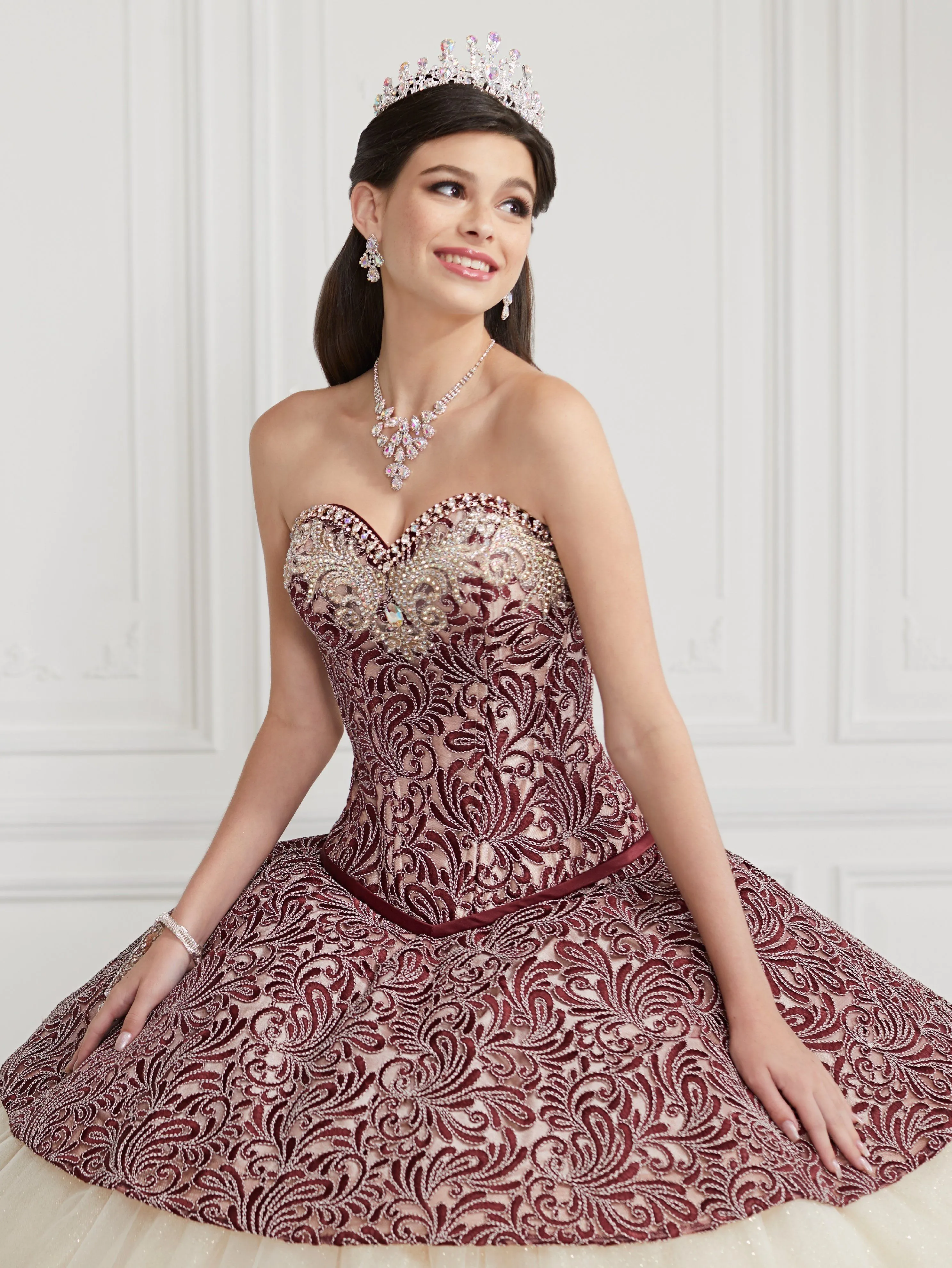 3 Piece Strapless Jacquard Quinceanera Dress by LA Glitter 24065