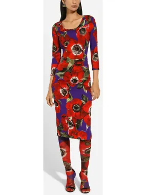 Anemone Print Charmeuse Sheath Dress