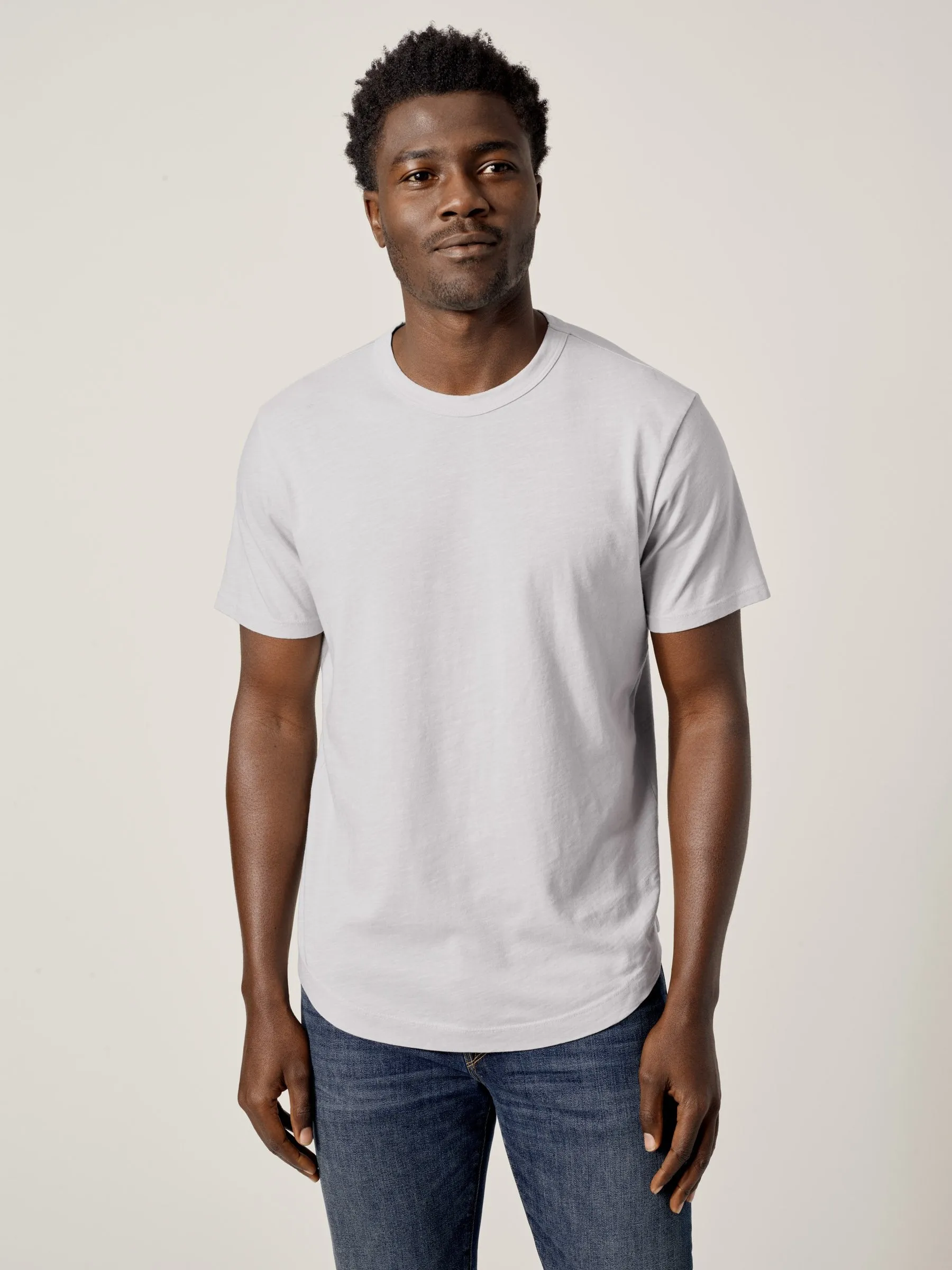 Army Grey Slub Curved Hem Tee