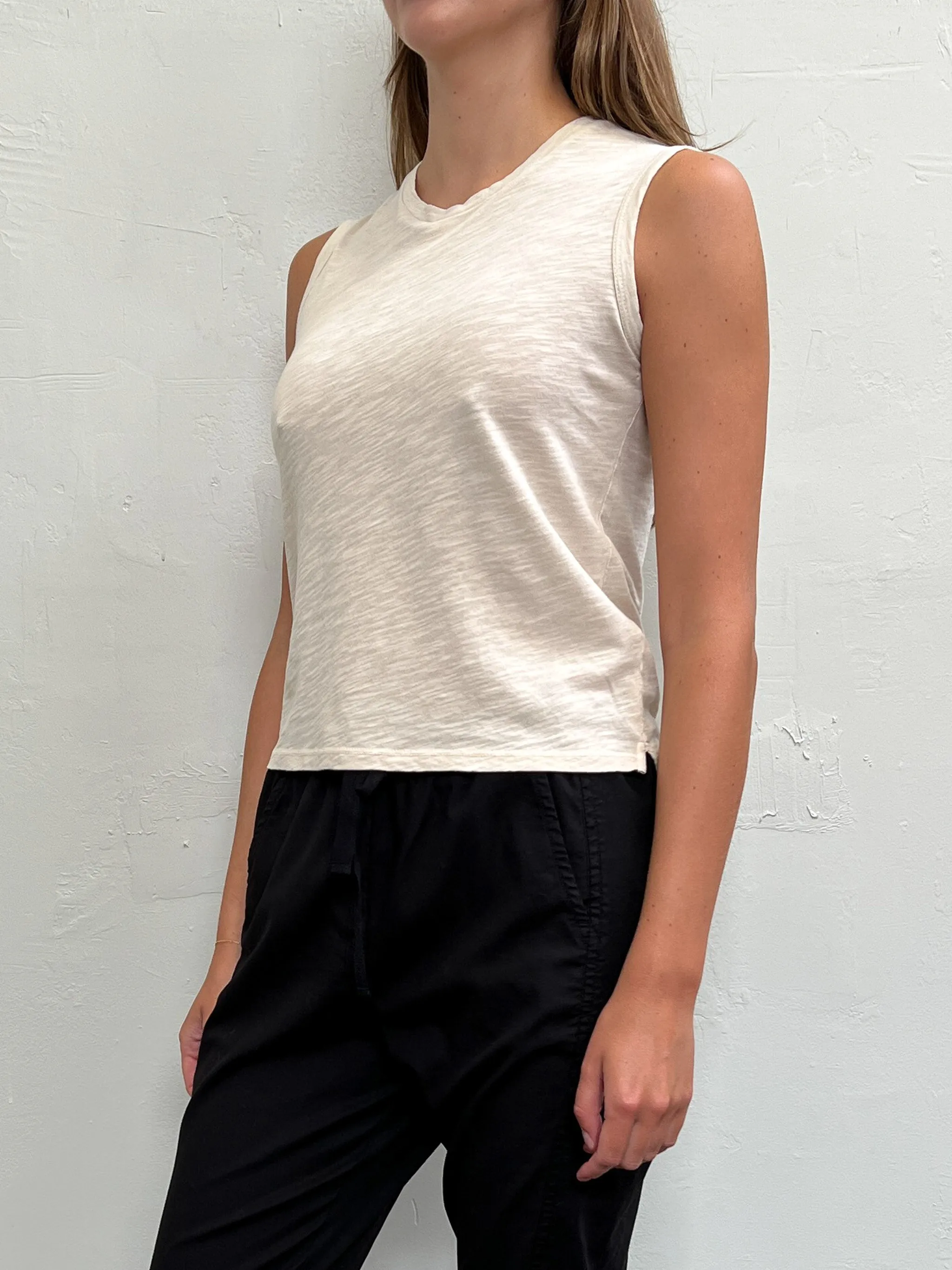 Ava Crop Tank in Supima Slub - Cement