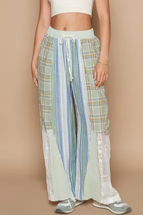 Beachy Drawstring Plaid Print Lace Pants