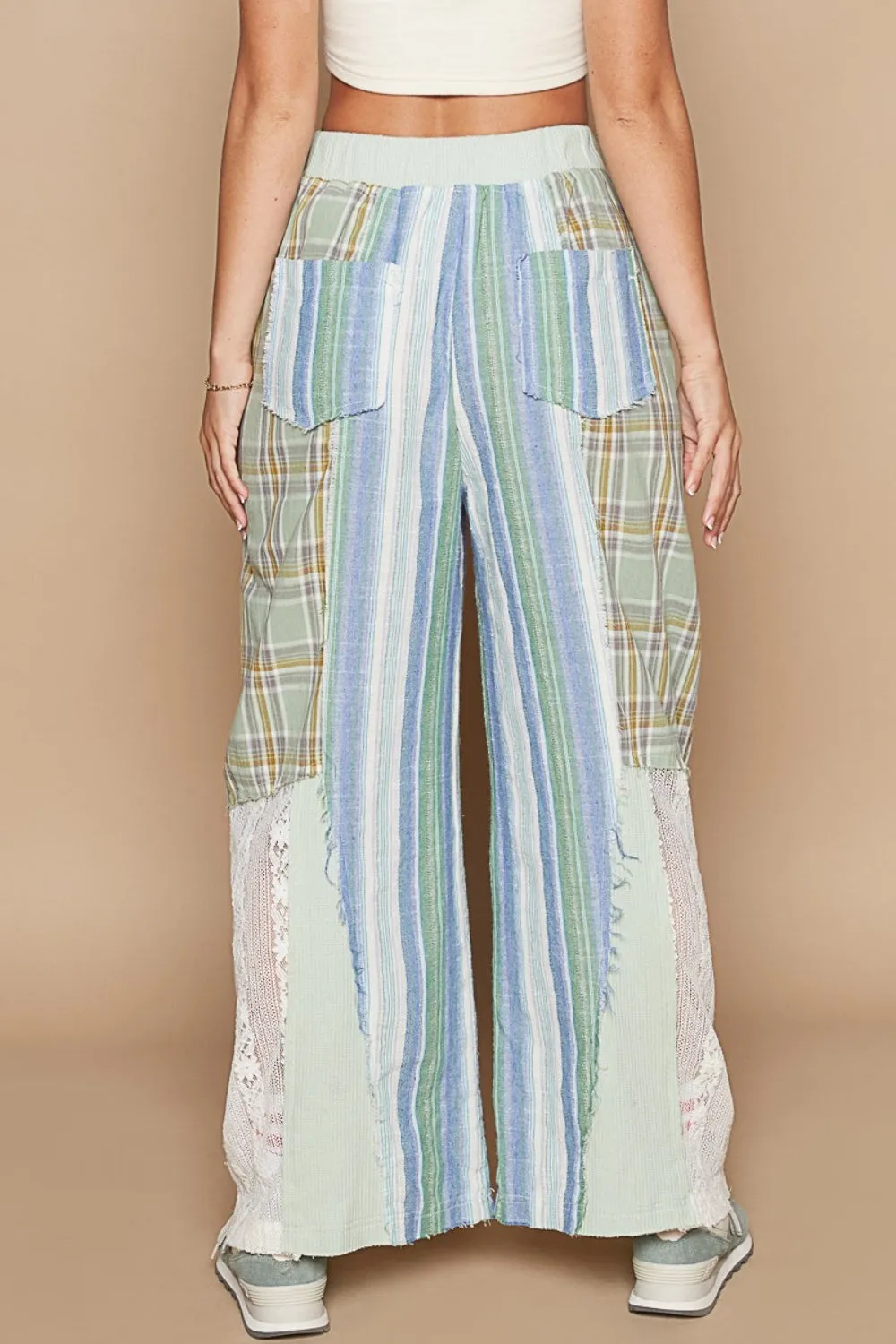 Beachy Drawstring Plaid Print Lace Pants