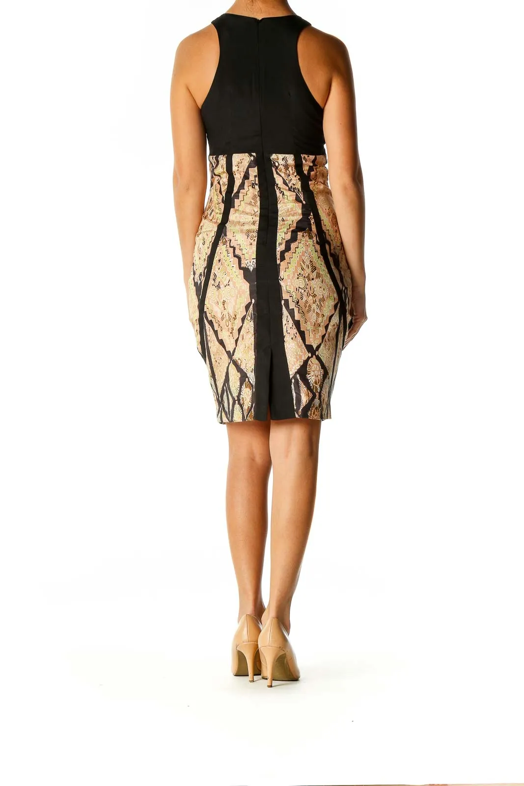 Beige Printed Sheath Dress