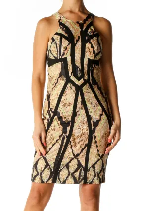 Beige Printed Sheath Dress