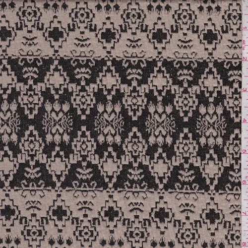 Beige/Black Aztec Stripe Jacquard Double Knit Fabric