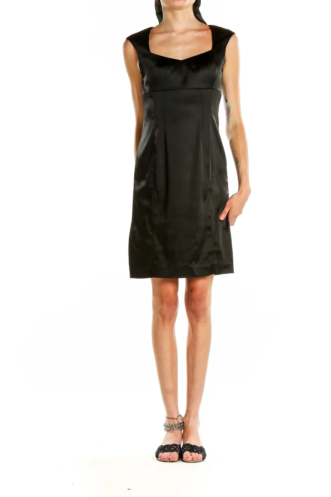 Black Satin Sleeveless Sheath Dress