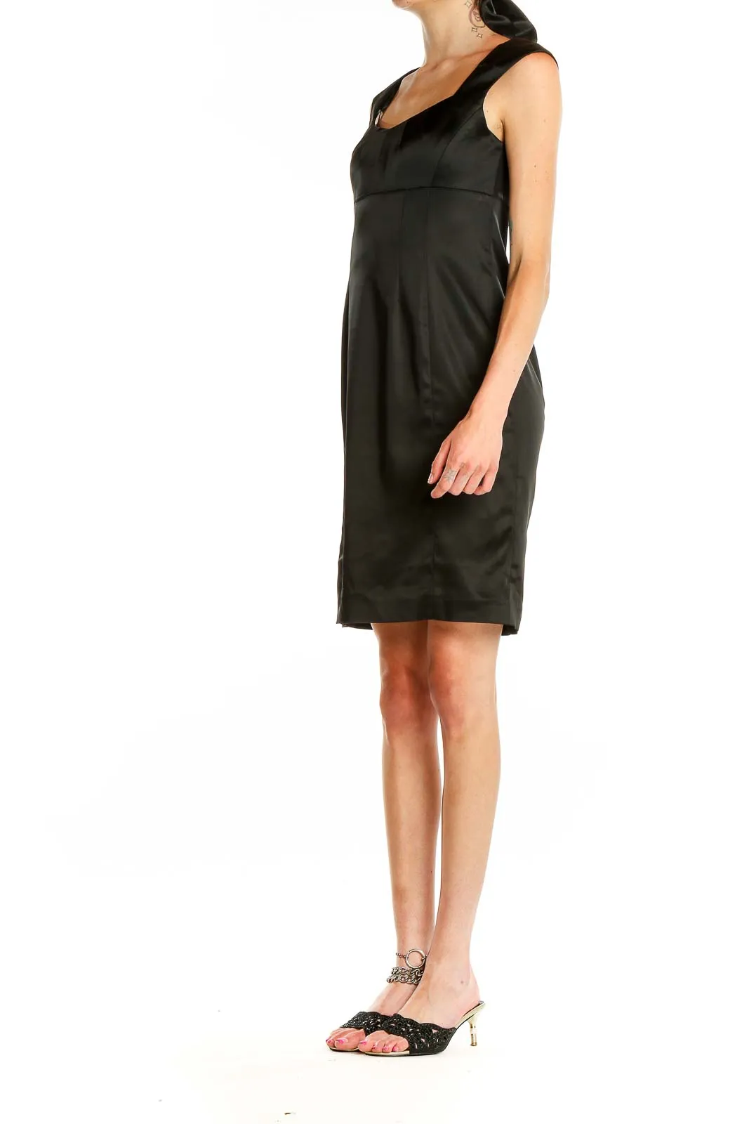 Black Satin Sleeveless Sheath Dress