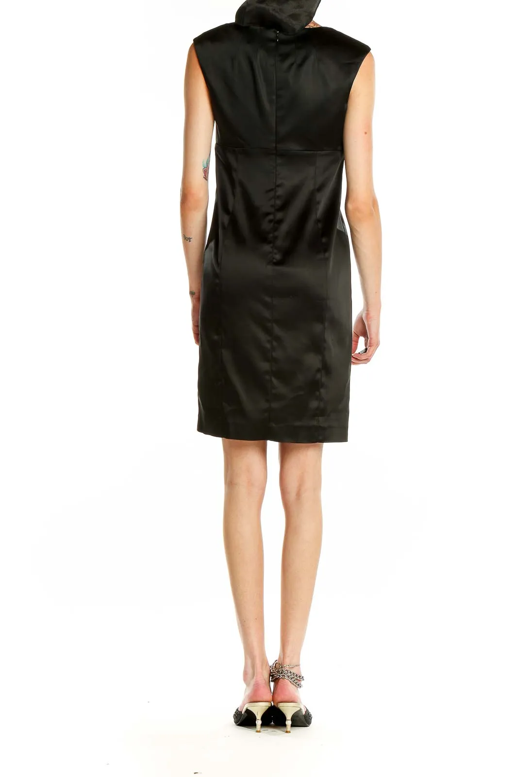 Black Satin Sleeveless Sheath Dress