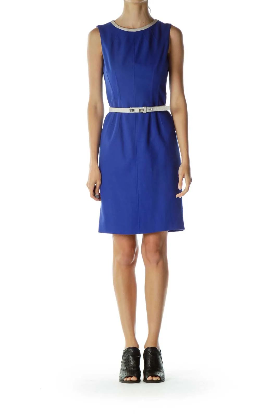 Blue Belted Sheath Dress