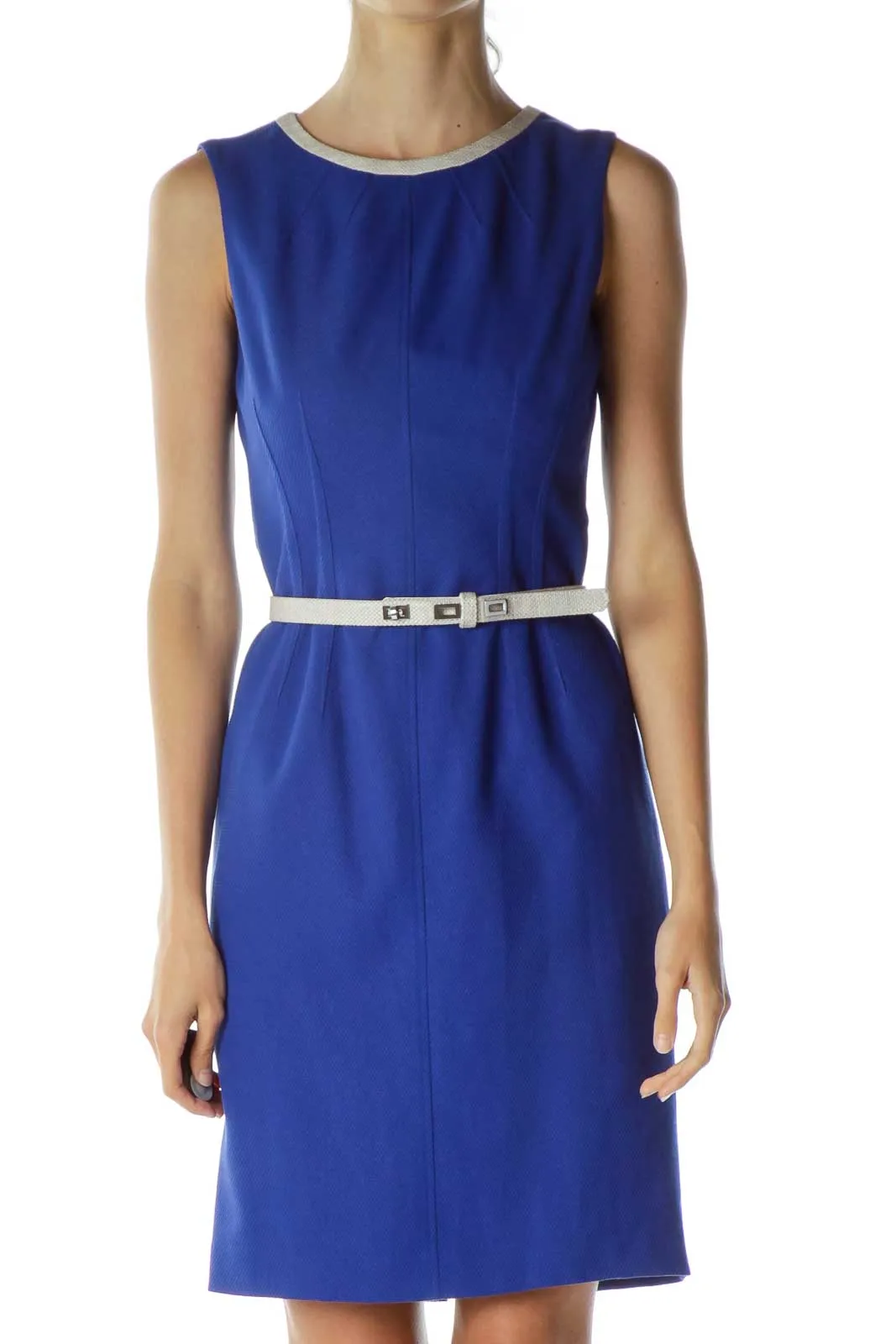 Blue Belted Sheath Dress