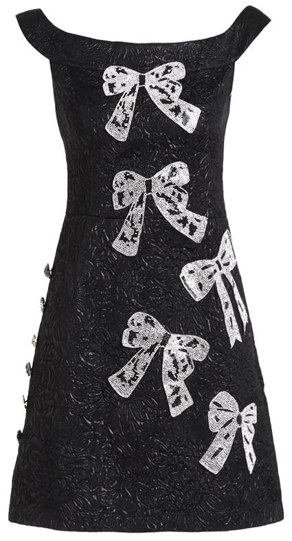 Bow-Embellished Jacquard Dress