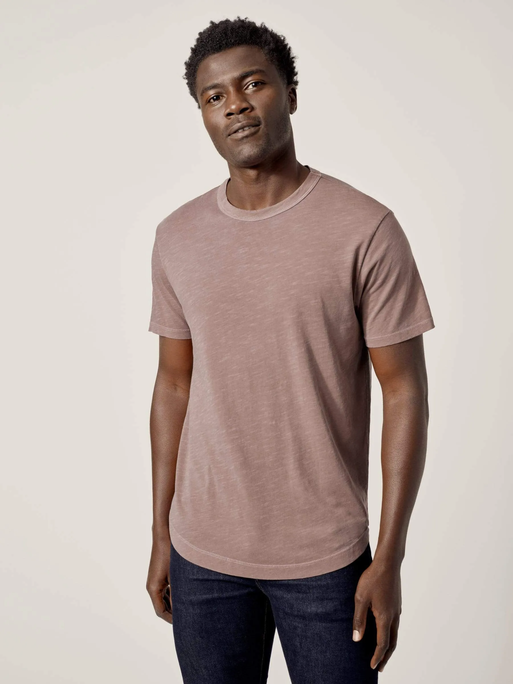 Brick Venice Wash Slub Curved Hem Tee