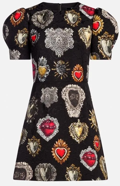 Brocade Sacred Heart Jacquard Mini Dress