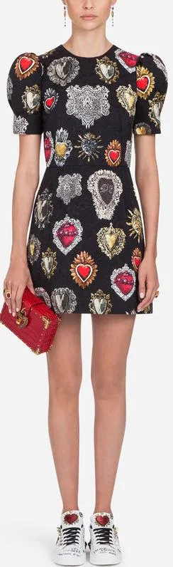 Brocade Sacred Heart Jacquard Mini Dress