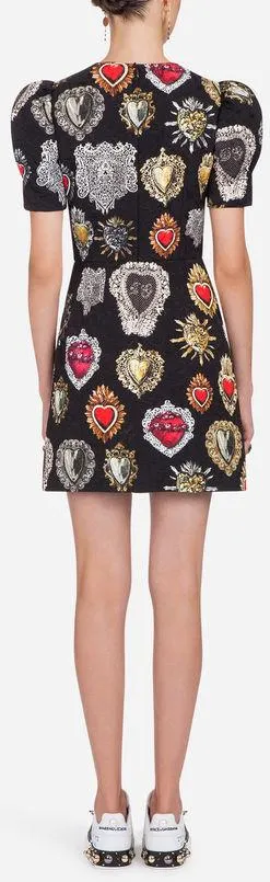 Brocade Sacred Heart Jacquard Mini Dress