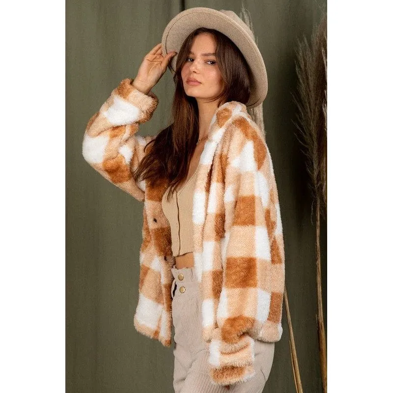 Casual fuzzy printed cozy jacket