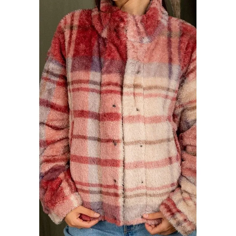 Casual fuzzy printed cozy jacket