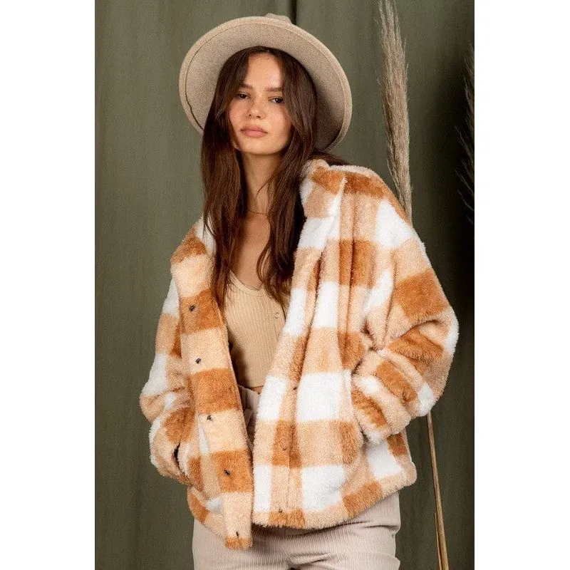 Casual fuzzy printed cozy jacket