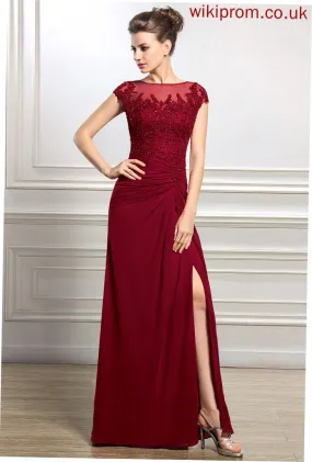 Chiffon Mother of the Bride Dresses Floor-Length Lace Sheath/Column Nellie Dress of Beading With Split Front Sequins Bride the Ruffle Neck Scoop Appliques Mother