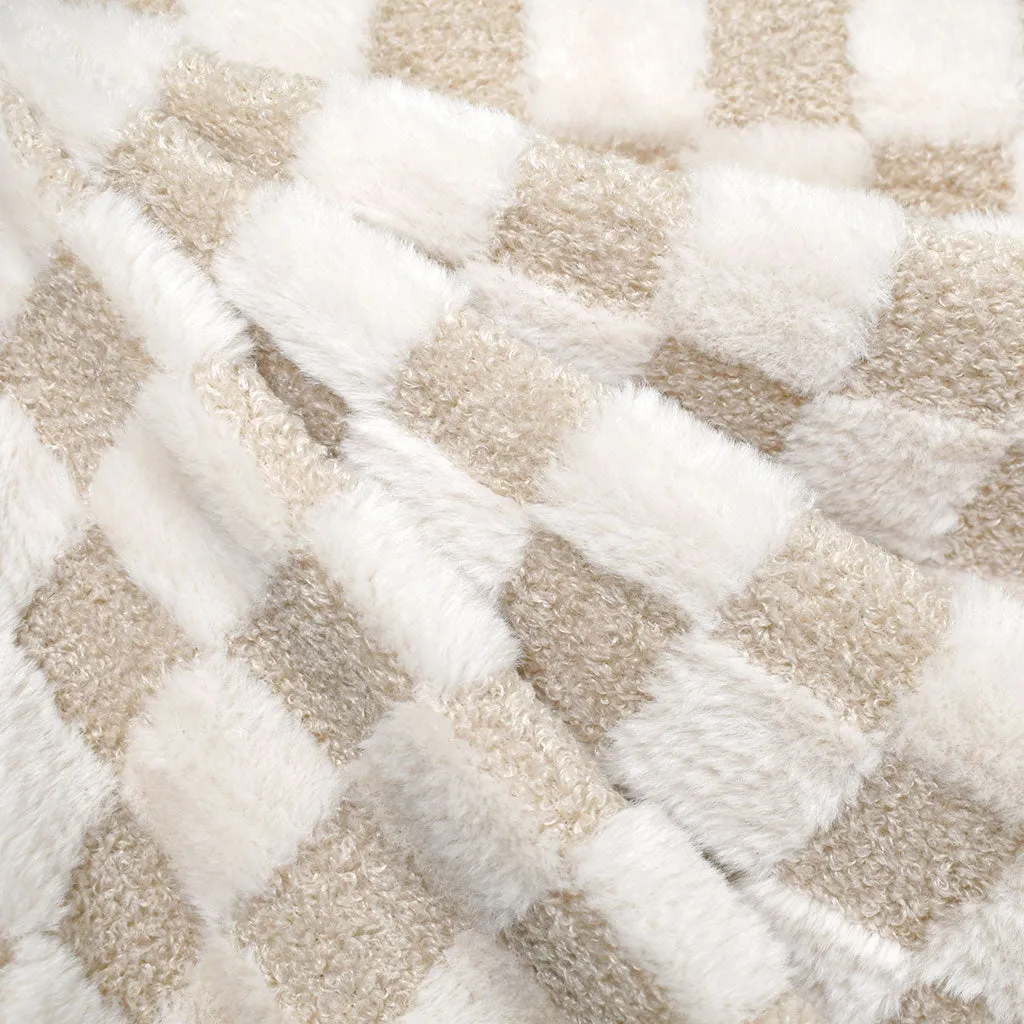 Cozy Checkered Teddy Sherpa Fleece Natural