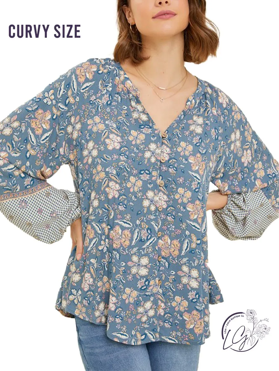 Curvy Petal Parade Round-Neck Blouse