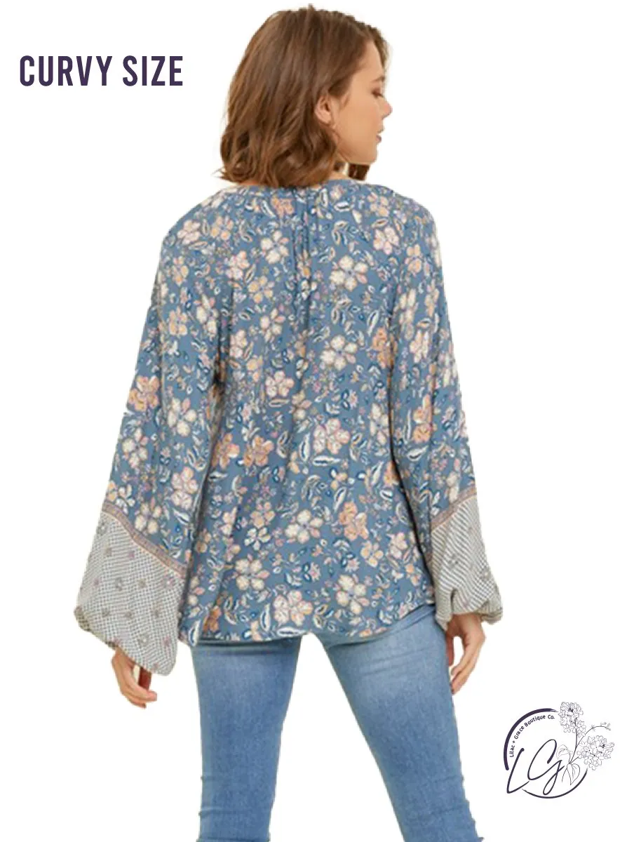 Curvy Petal Parade Round-Neck Blouse