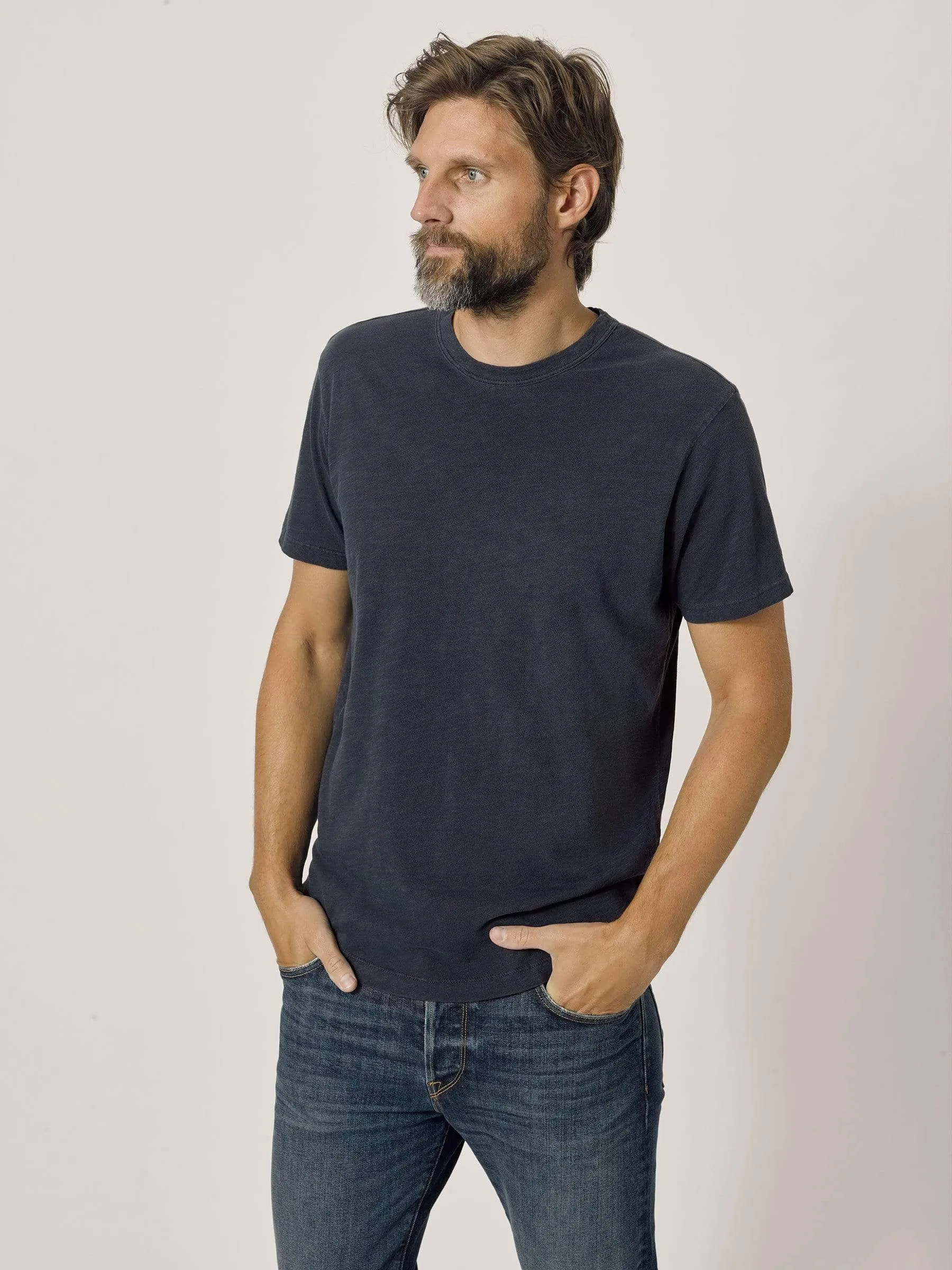 Dark Navy Venice Wash Slub Curved Hem Tee