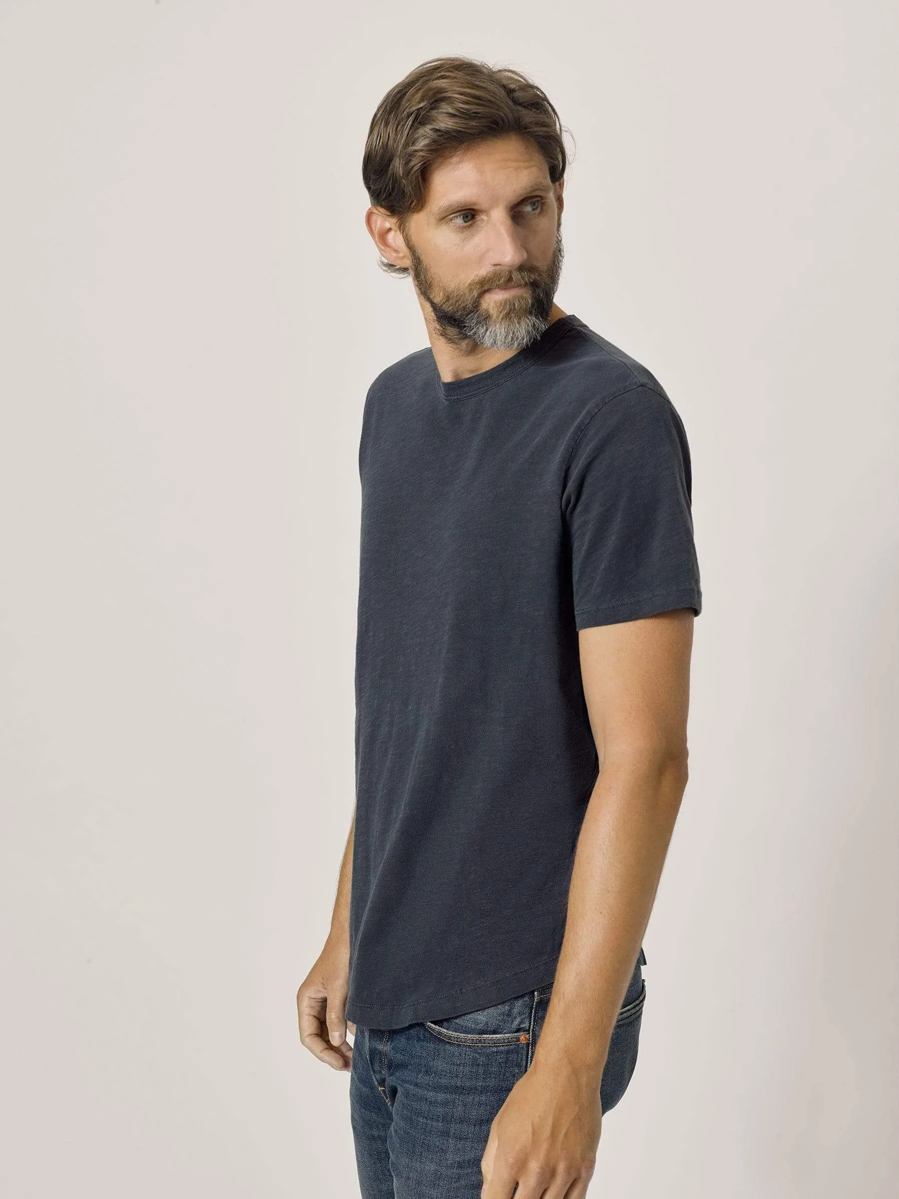 Dark Navy Venice Wash Slub Curved Hem Tee