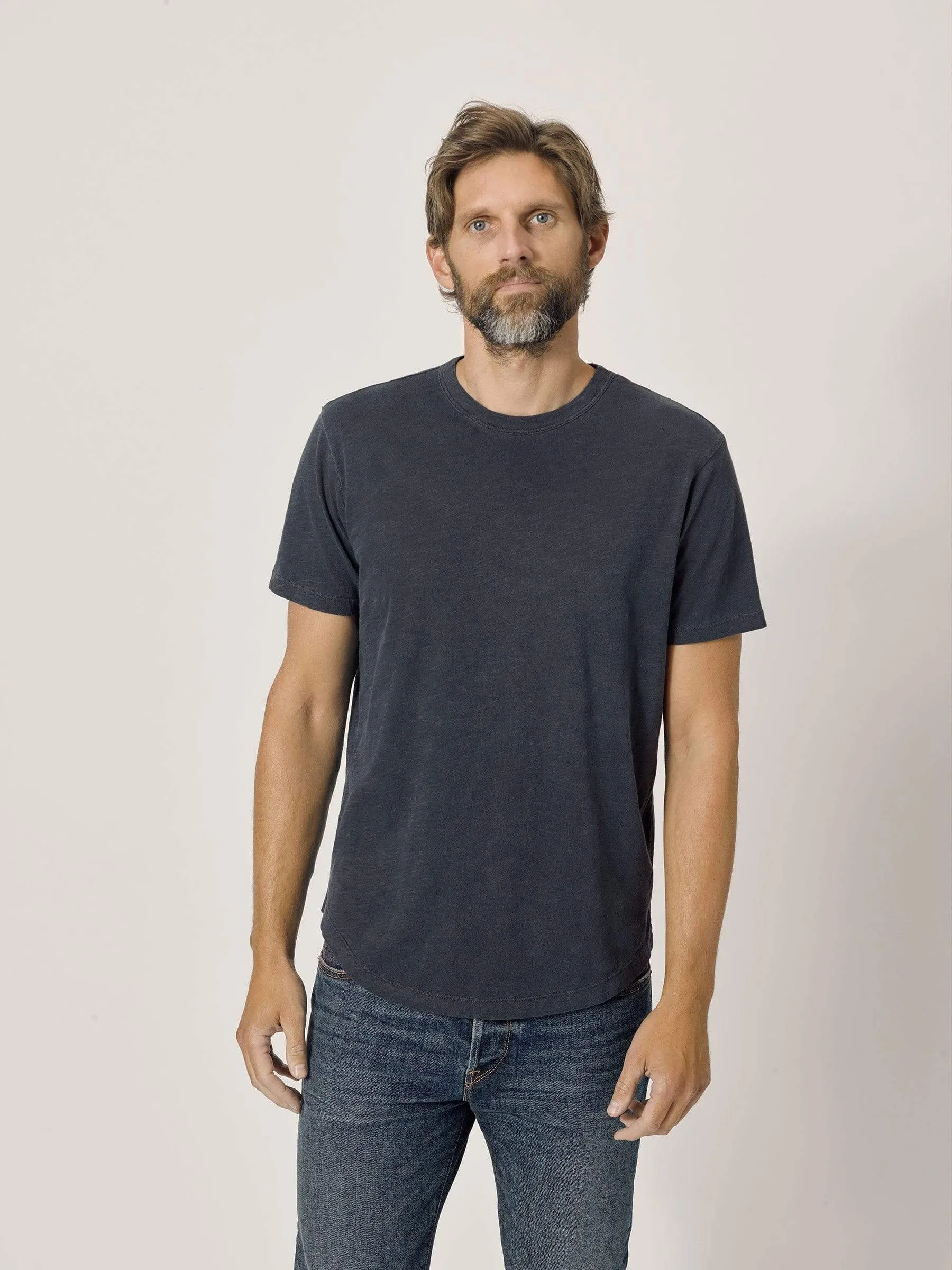 Dark Navy Venice Wash Slub Curved Hem Tee