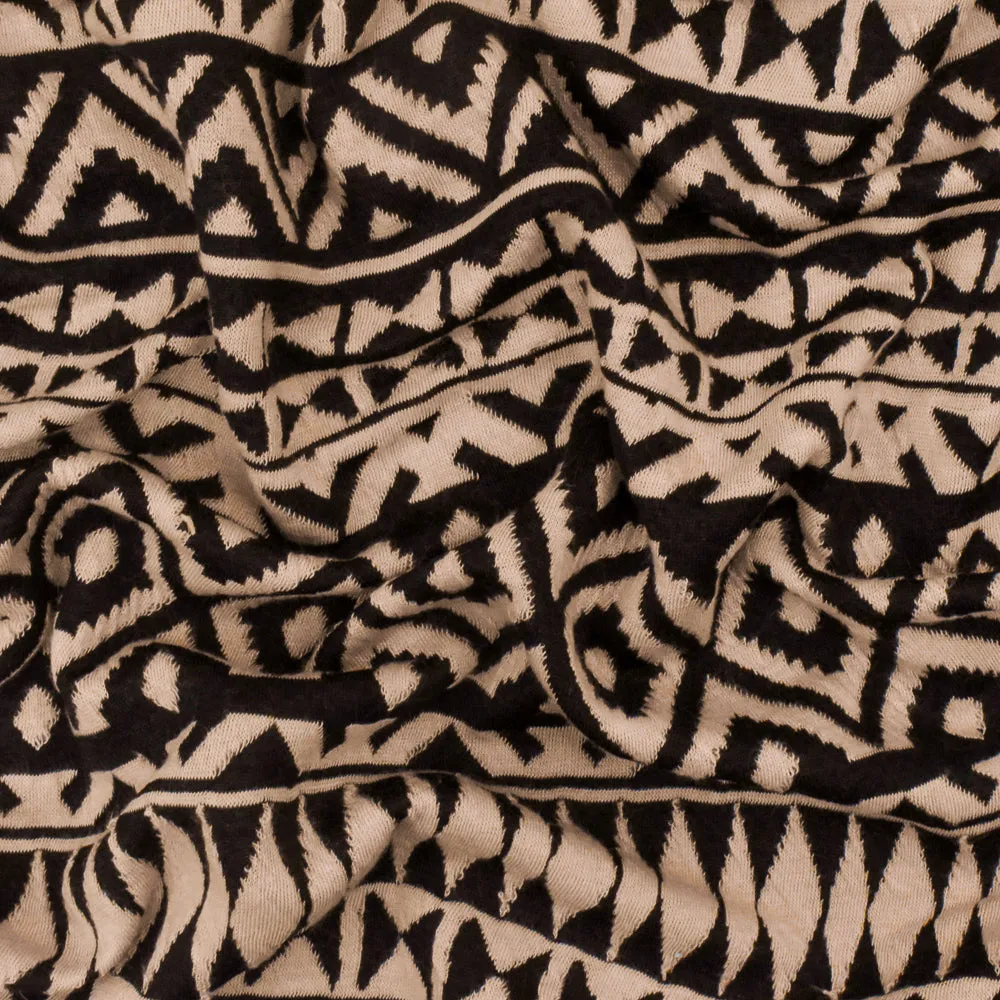 Dusty Beige-Black Aztec Jacquard Stretch Polyester Double Knit Fabric