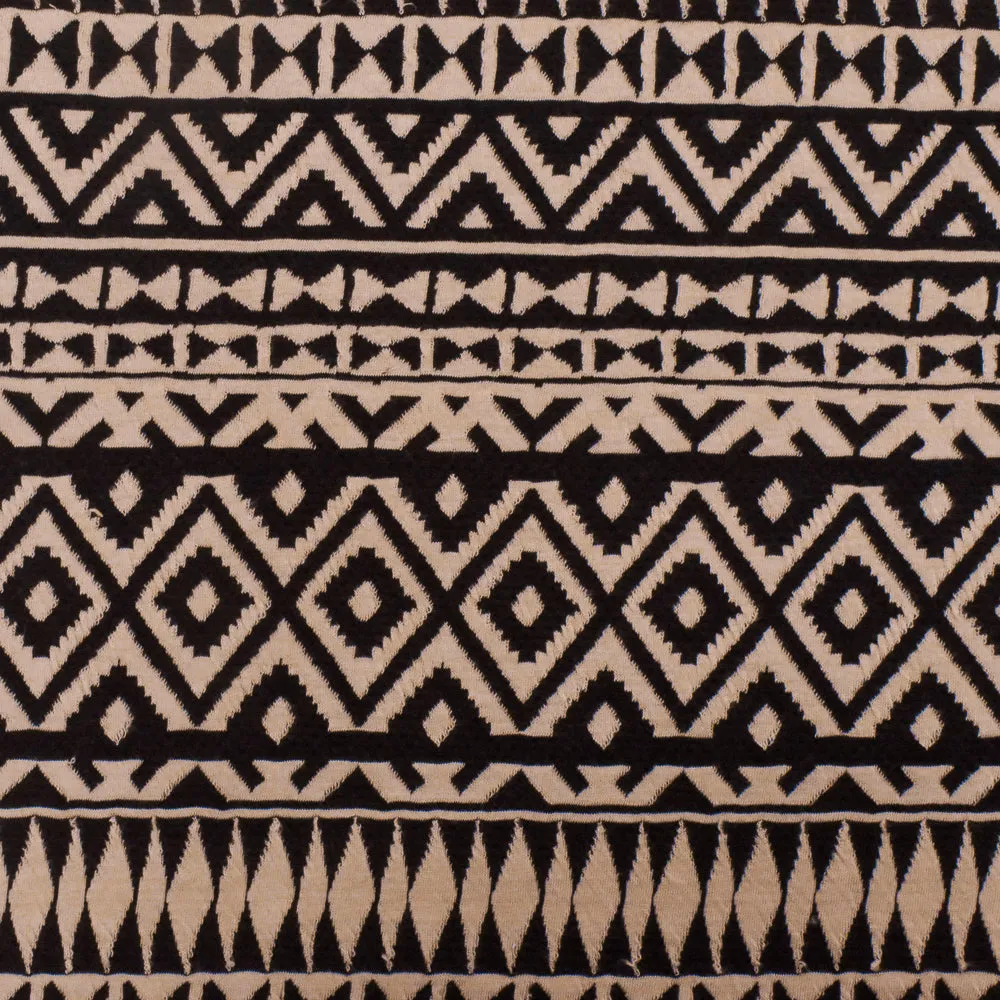 Dusty Beige-Black Aztec Jacquard Stretch Polyester Double Knit Fabric