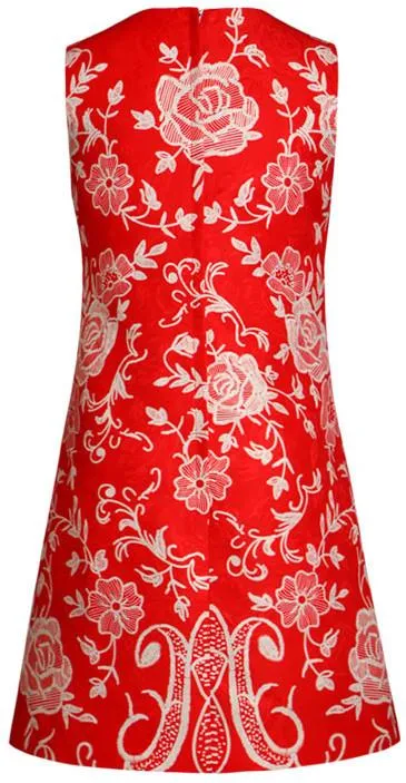 Embellished Cupid Brocade Mini Dress in Red