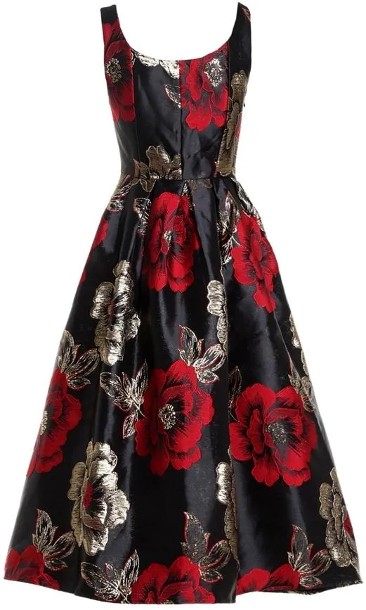 Embellished Fit & Flare Floral Printed Midi Dress