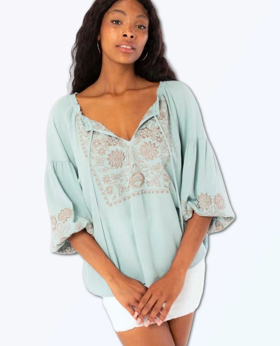 Embroidered Blouse Seafoam