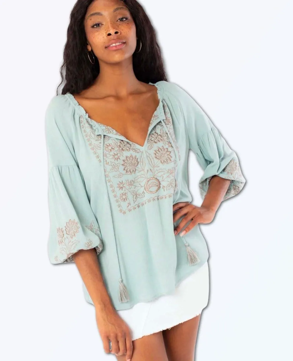 Embroidered Blouse Seafoam