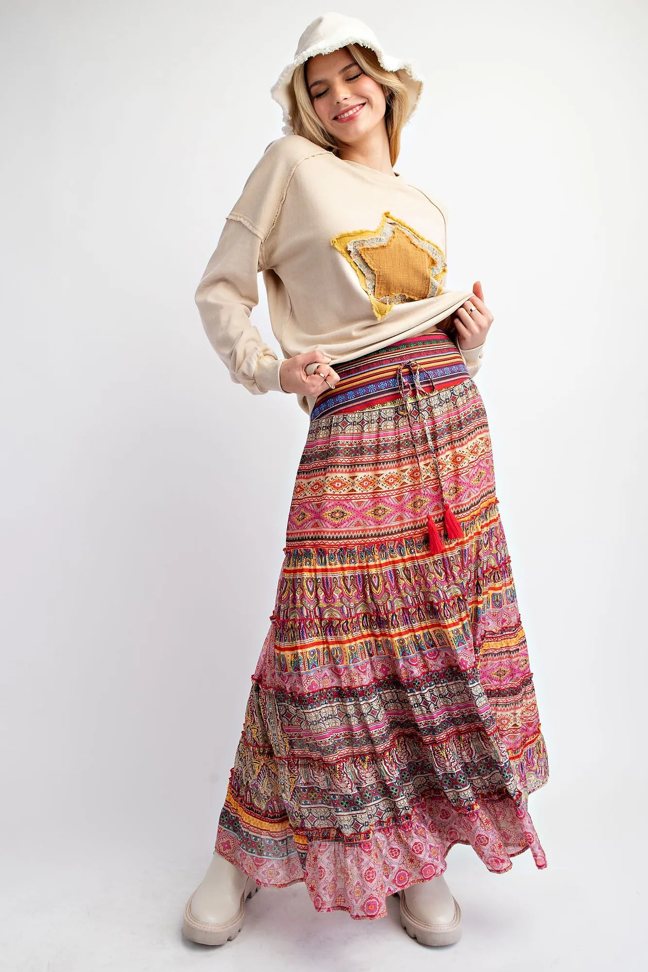 Ethnic Printed Tiered Skirt