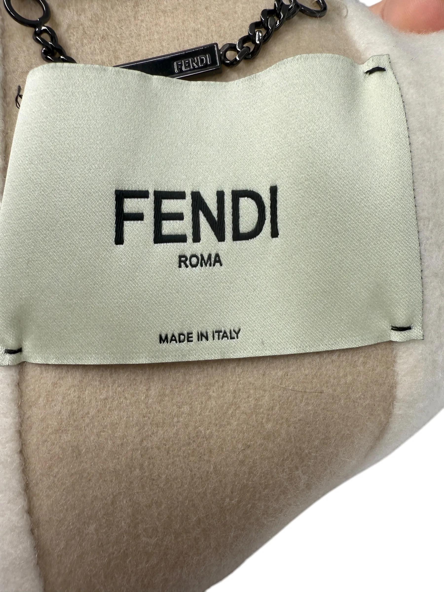 Fendi Cashmere Coat with Struoed Faux Fox Fur Sleeves - Size 38