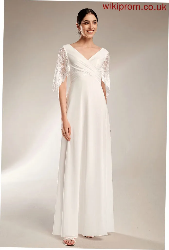 Floor-Length Lace Wedding Dresses V-neck Dress With Wedding Kallie Sheath/Column