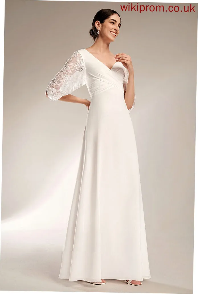 Floor-Length Lace Wedding Dresses V-neck Dress With Wedding Kallie Sheath/Column