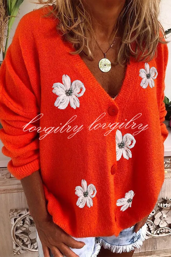 Floral Knit Single Breasted Long Sleeved Cardigan Coats