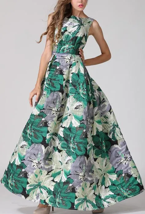 Floral Print Jacquard Gown