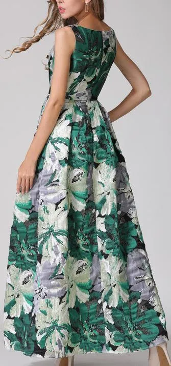 Floral Print Jacquard Gown