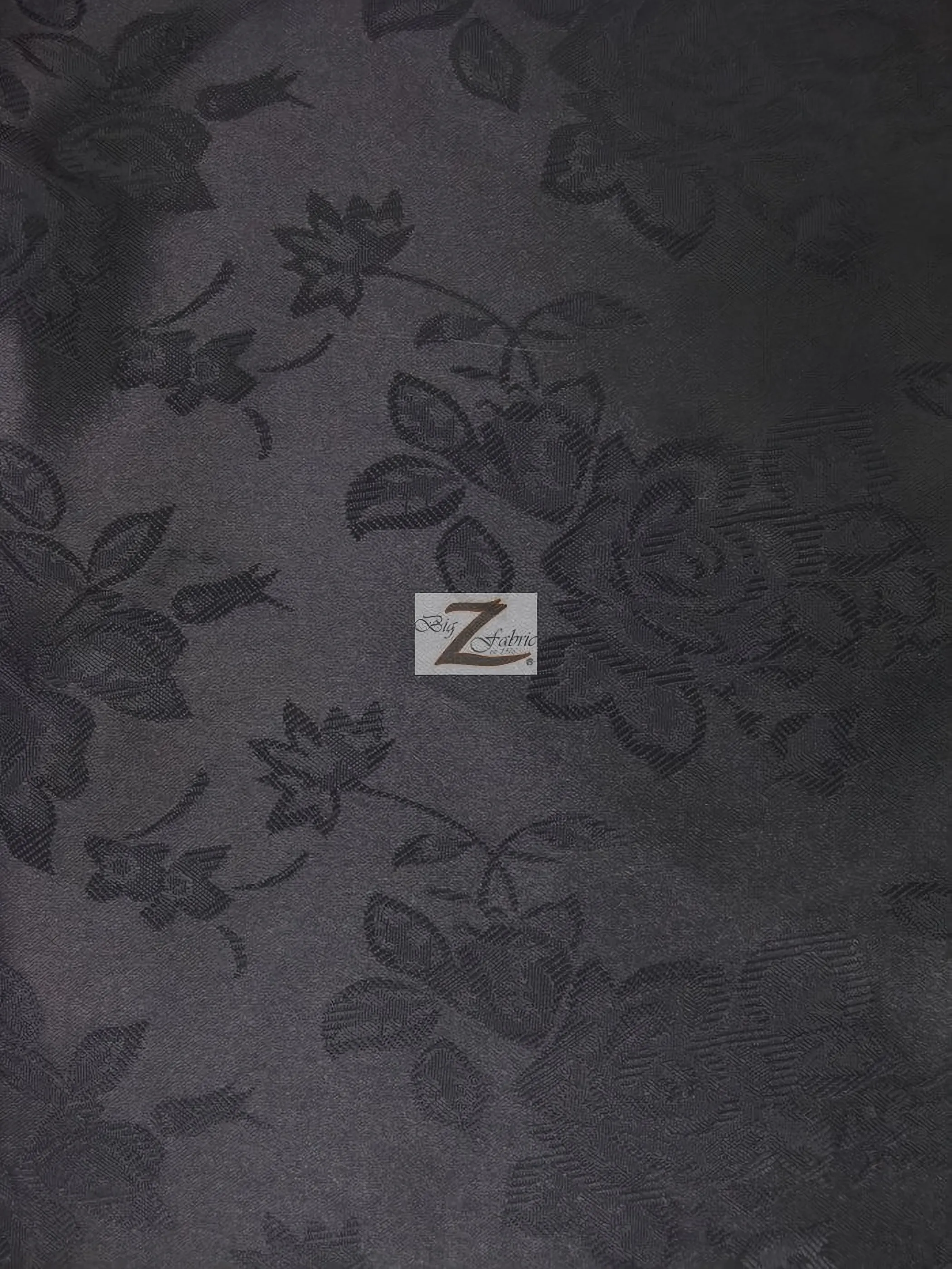 Floral Rose Jacquard Satin Fabric / Black / Sold By The Yard