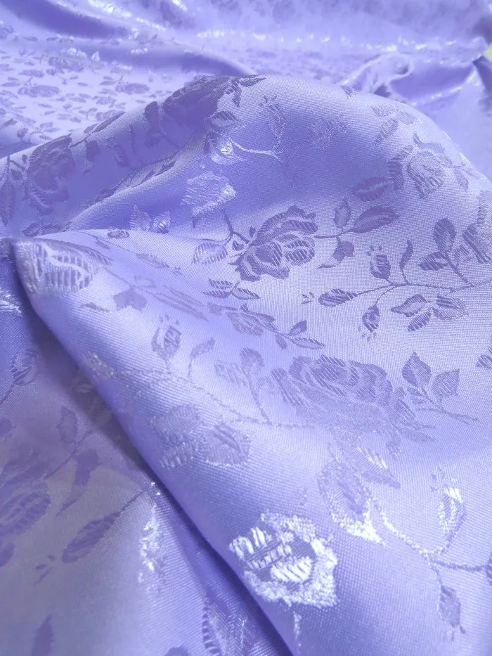 Floral Rose Jacquard Satin Fabric / Plum / Sold By The Yard