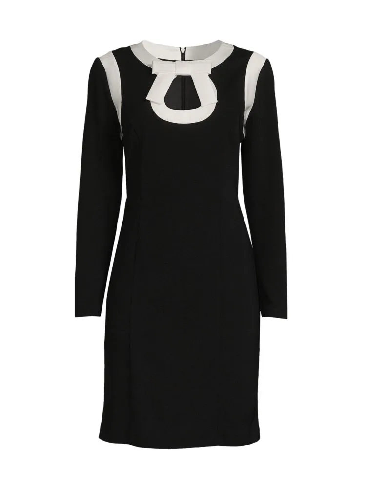 Focus By Shani Two Tone Bow Sheath Dress in Black Ivory