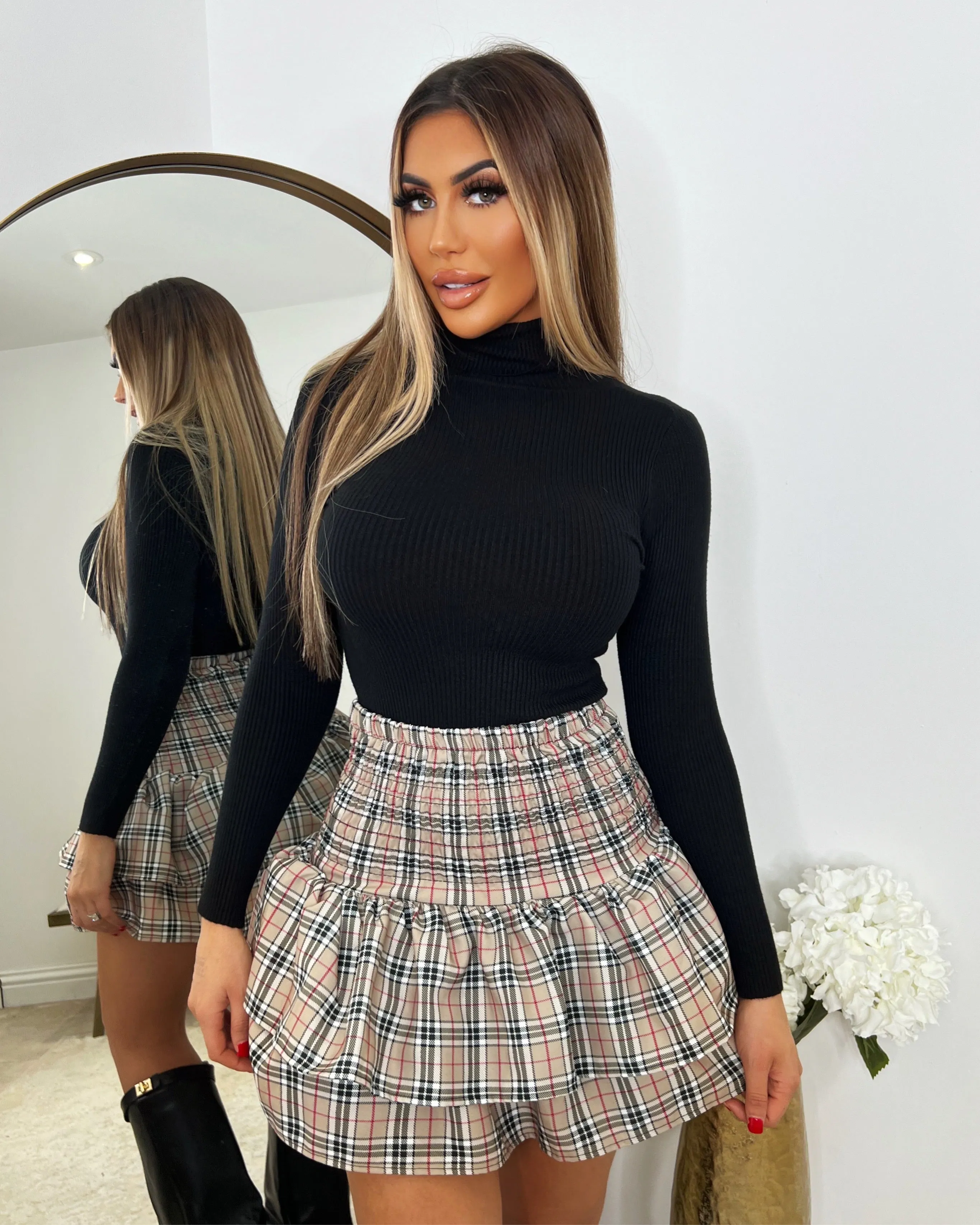 Frankie High Waisted Tiered Mini Skirt - Checked Print