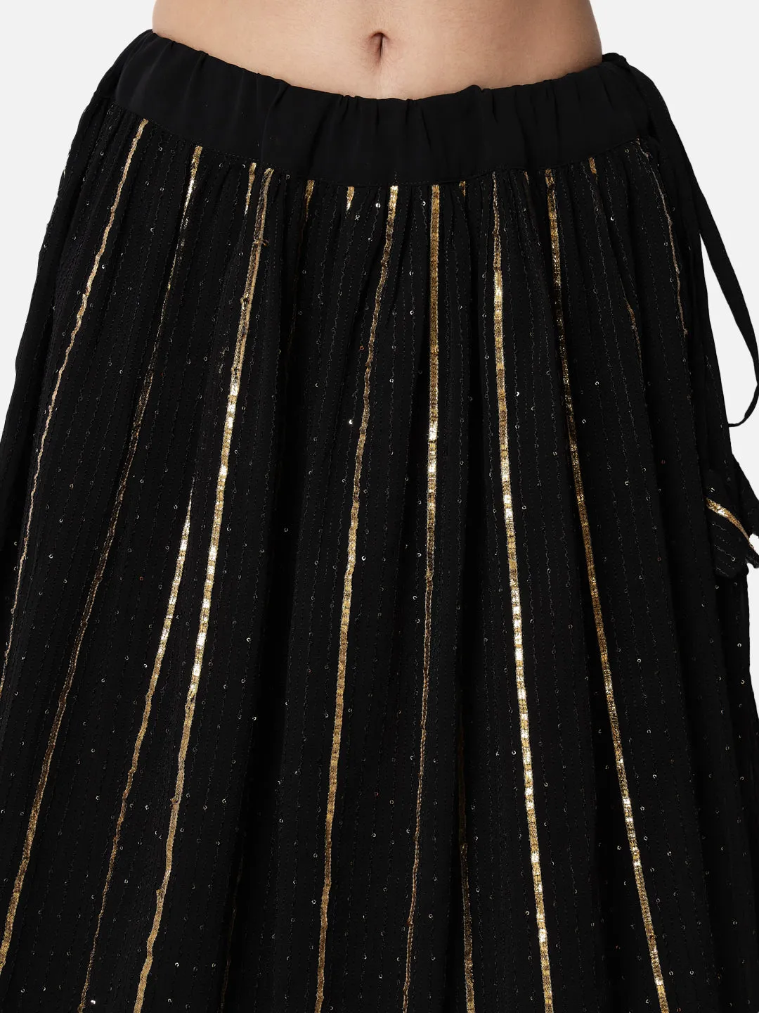 Georgette Linear Gota Embroidered Tiered Skirt with Can-Can