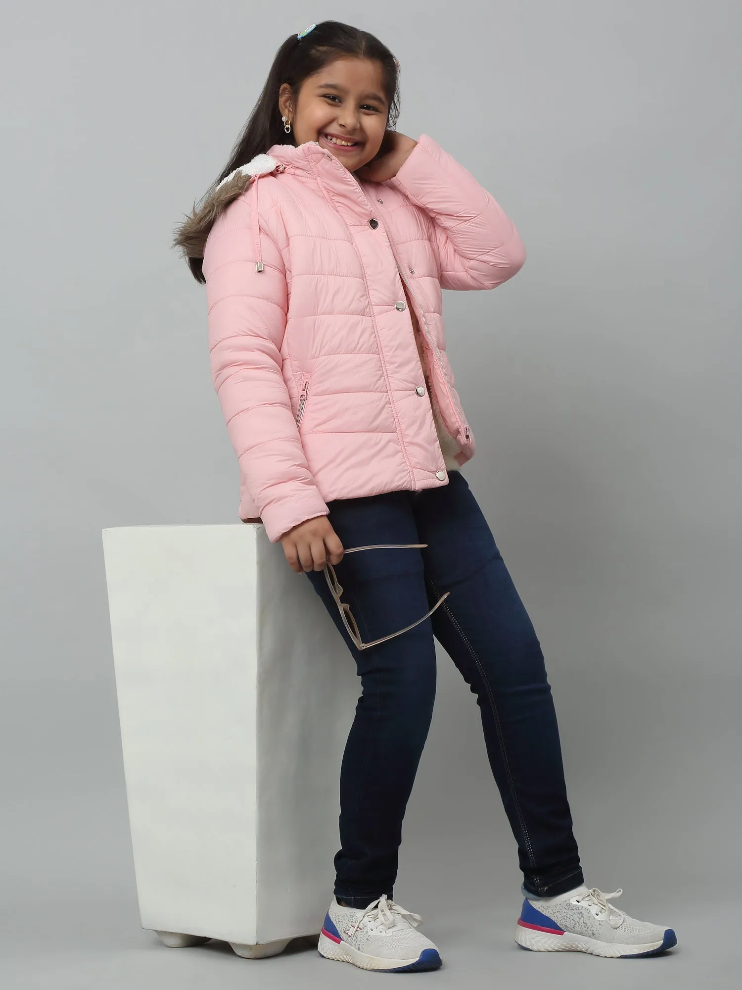 Girls Pink Hooded Jacket For Winter