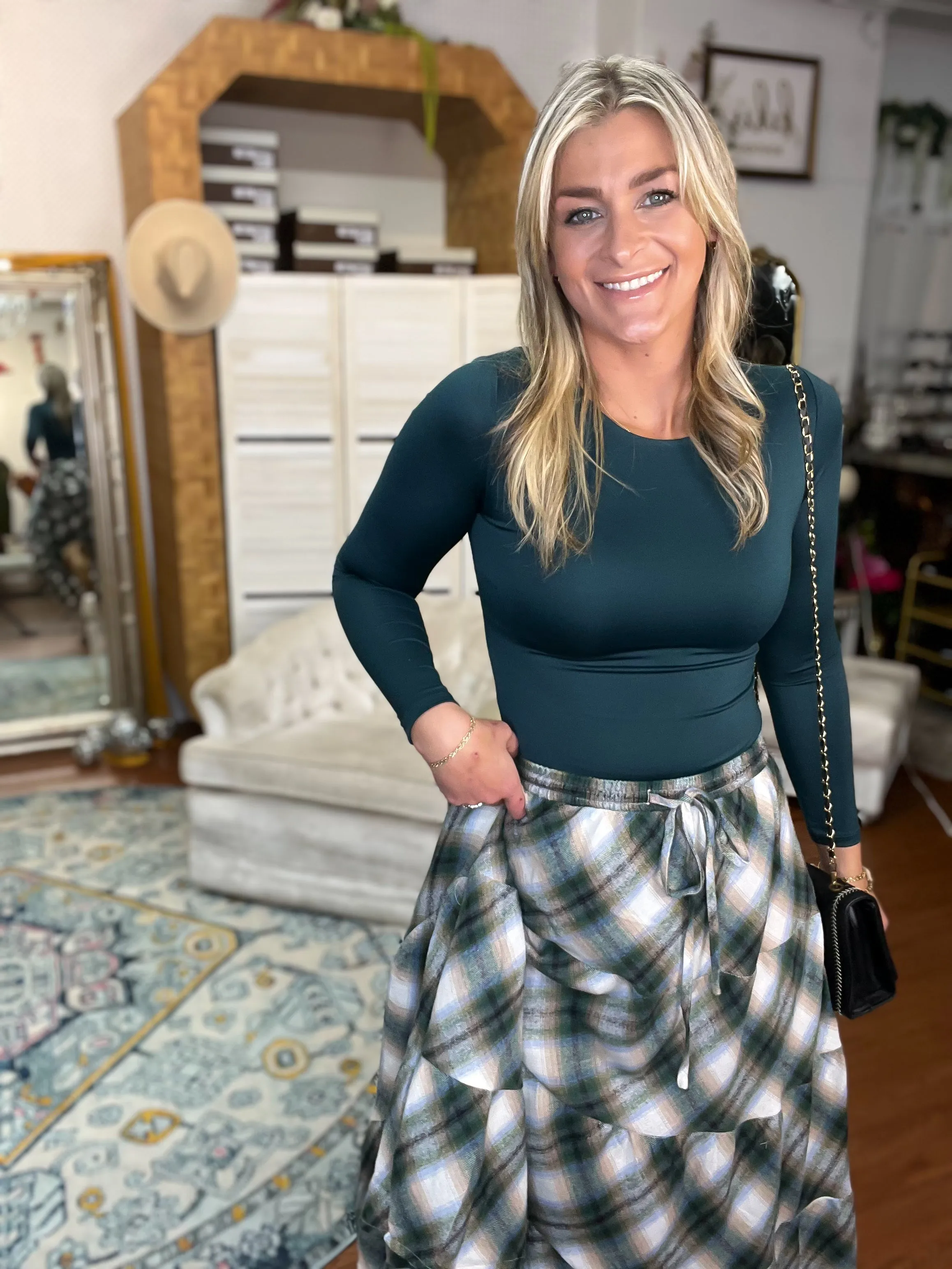 Green Plaid Flannel Tiered Skirt